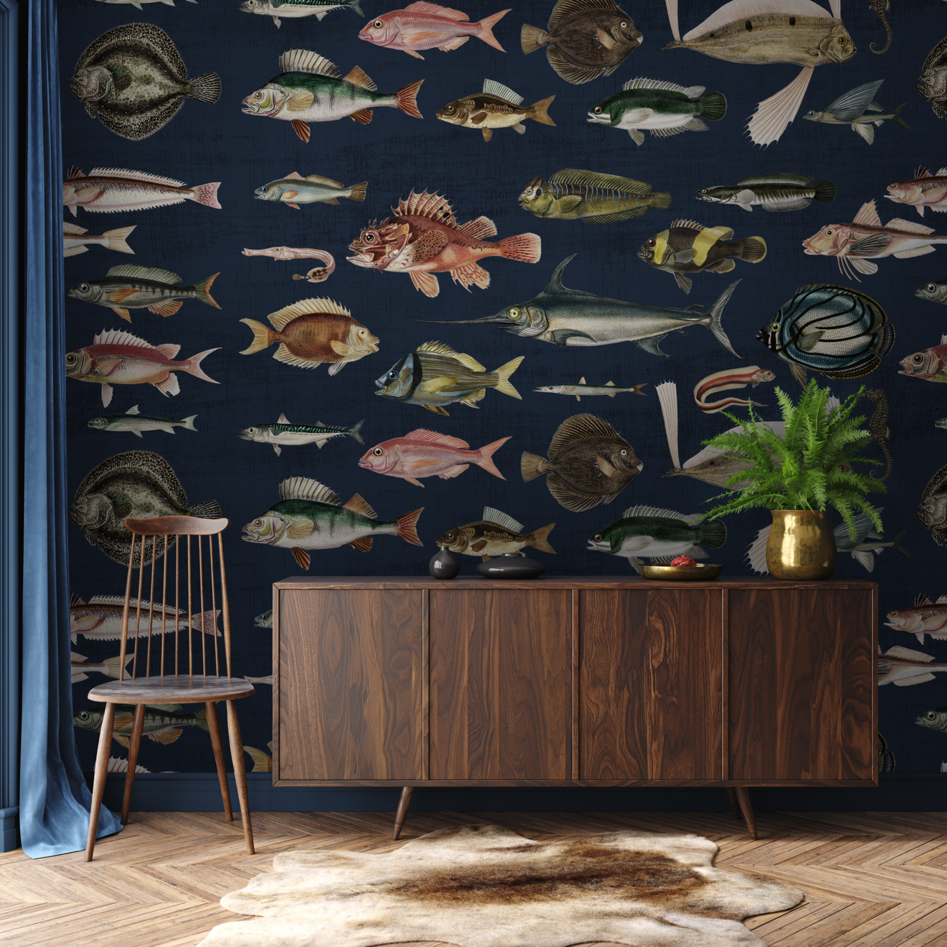 Navy Blue Vintage Fish