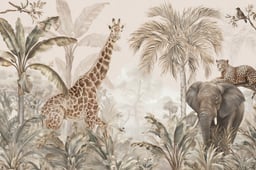 Safari animal mural for baby room and nursery interiors