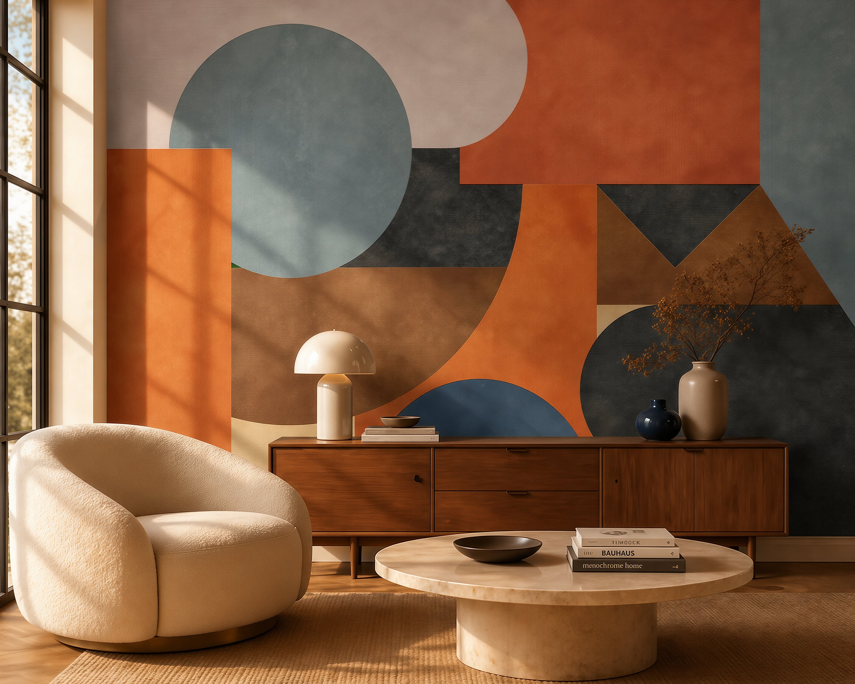 Custom wall mural in a living room