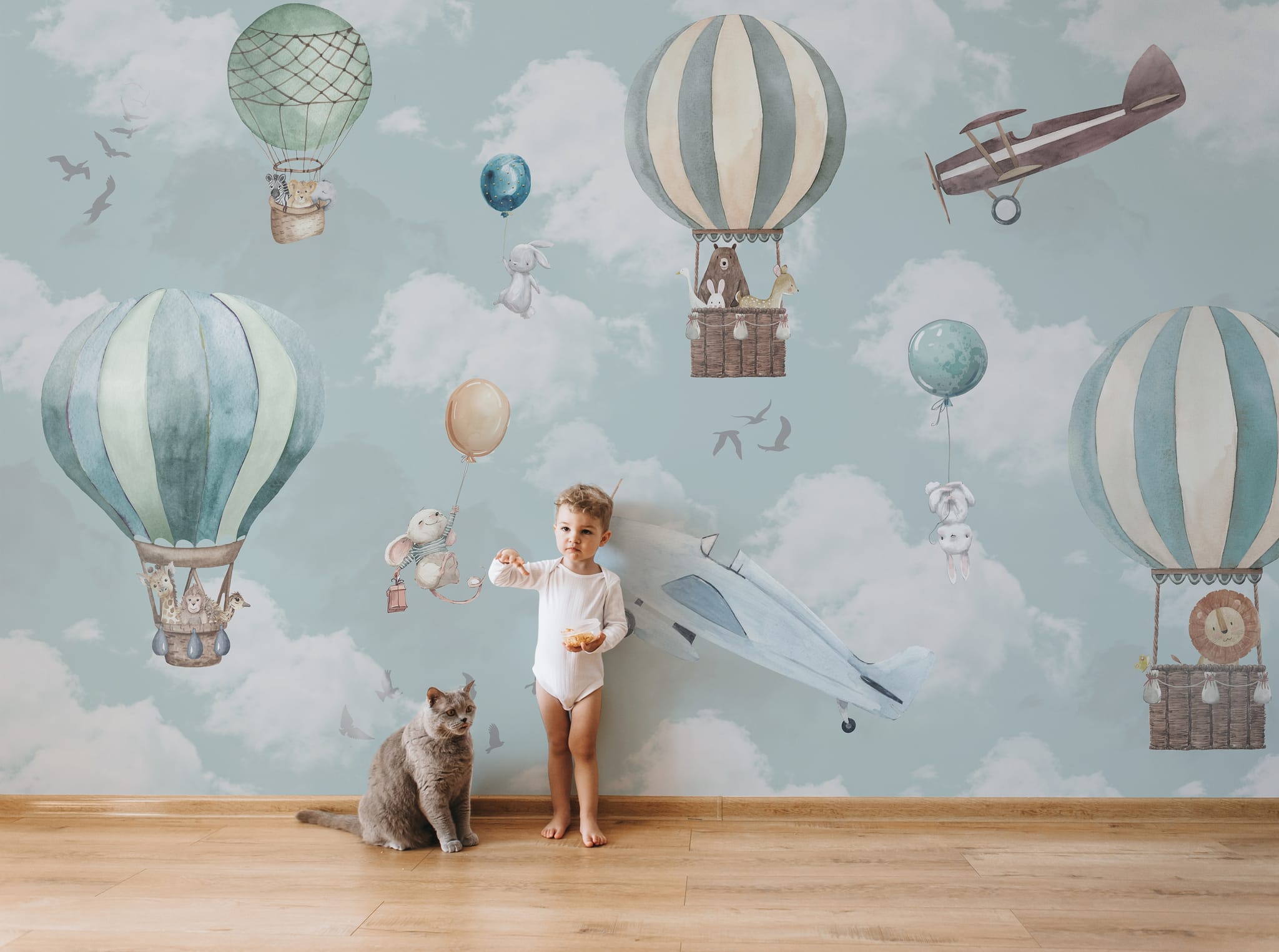 Sky adventure wallpaper for baby boy nursery