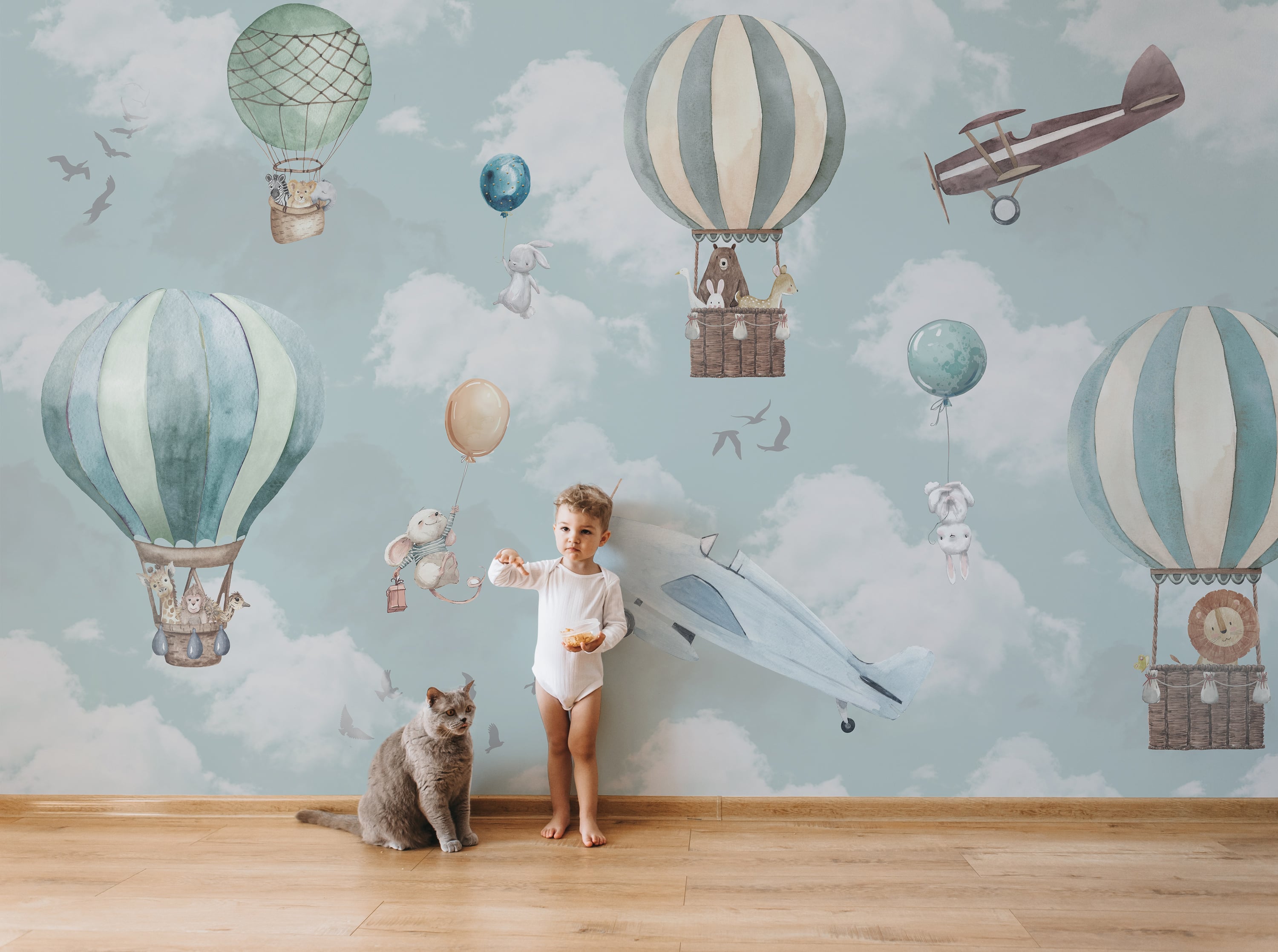 Sky adventure wallpaper for baby boy nursery