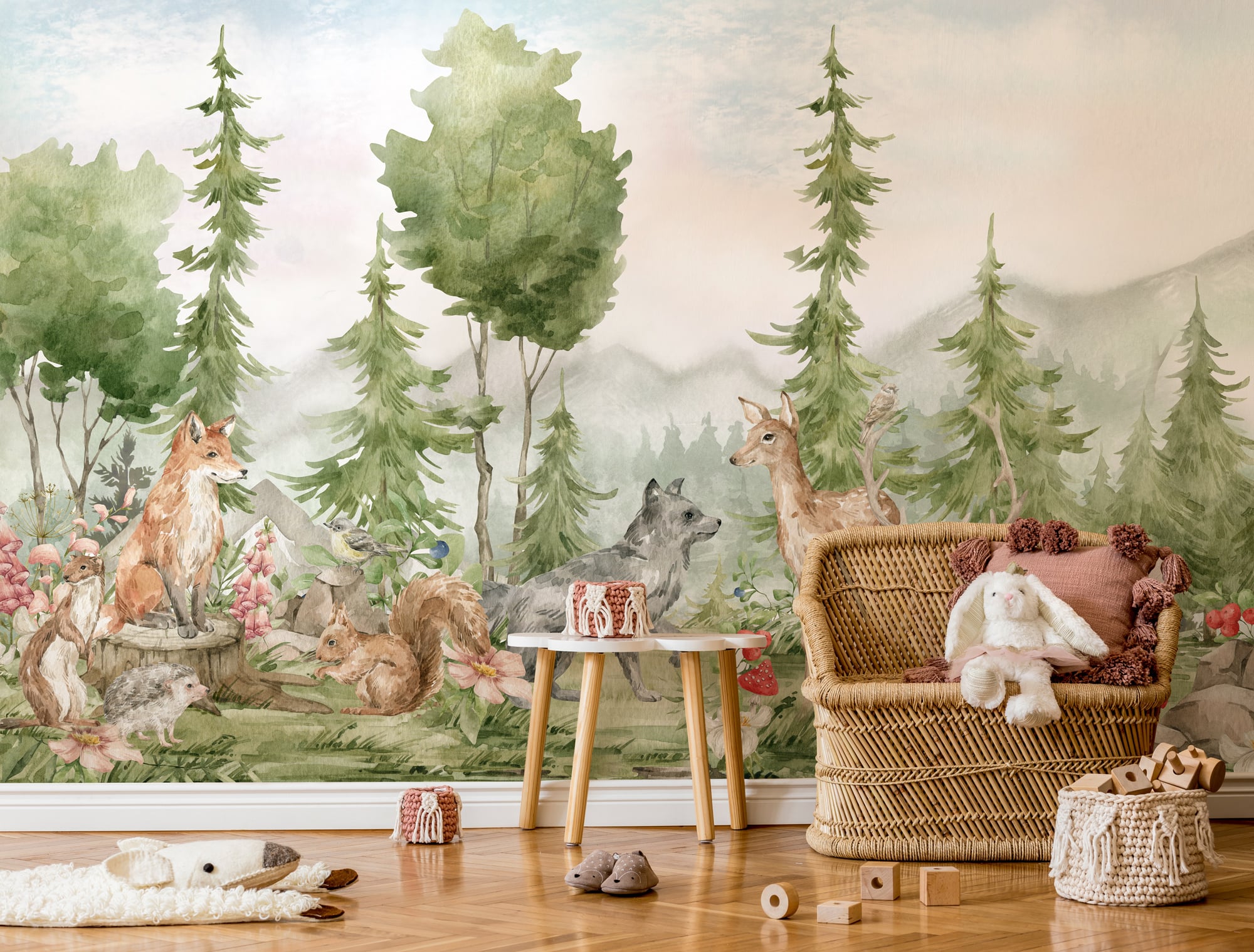 Enchanted woodland wallpaper with forest animals