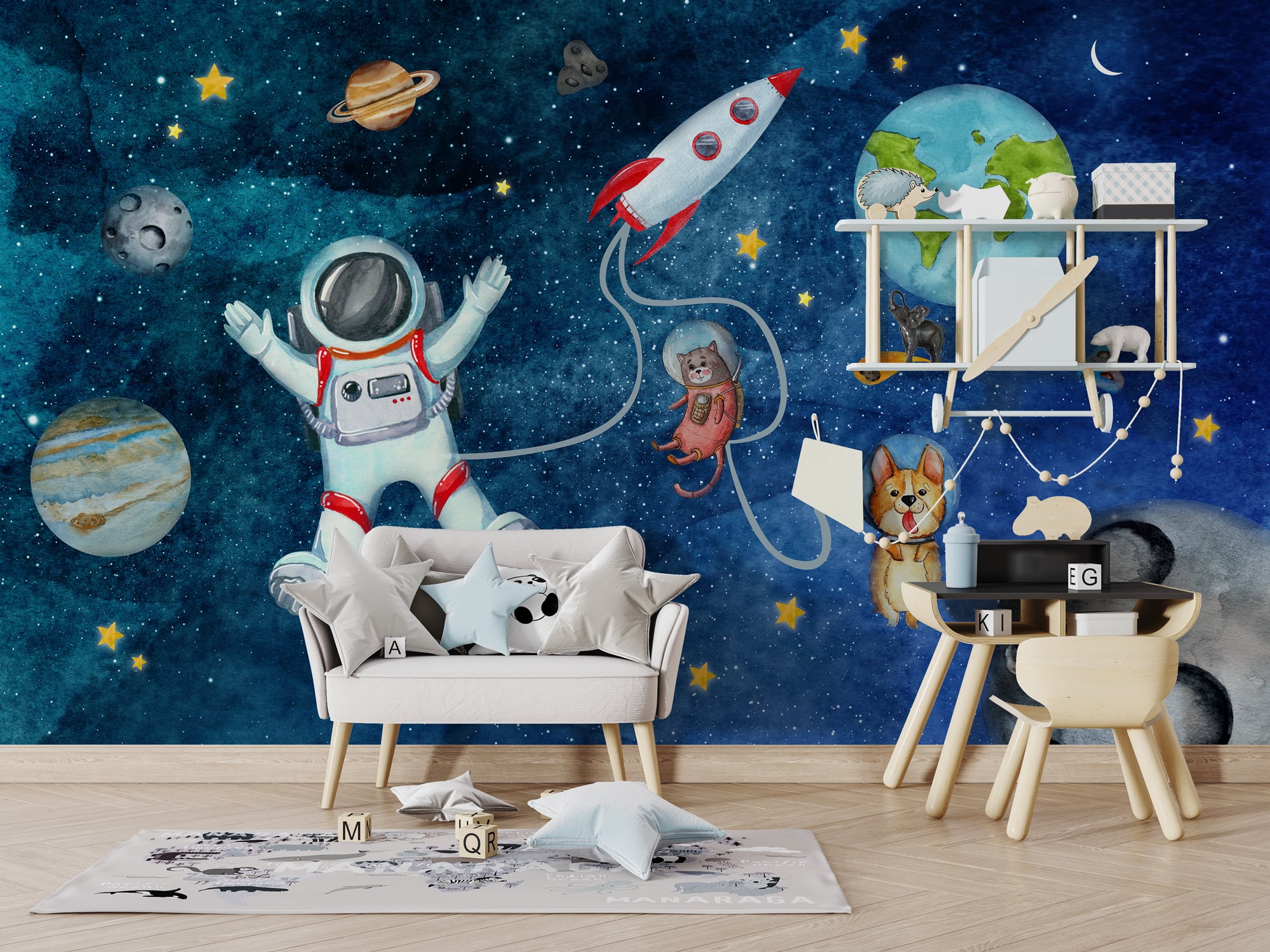 Galaxy wallpaper with planets stars and astronaut