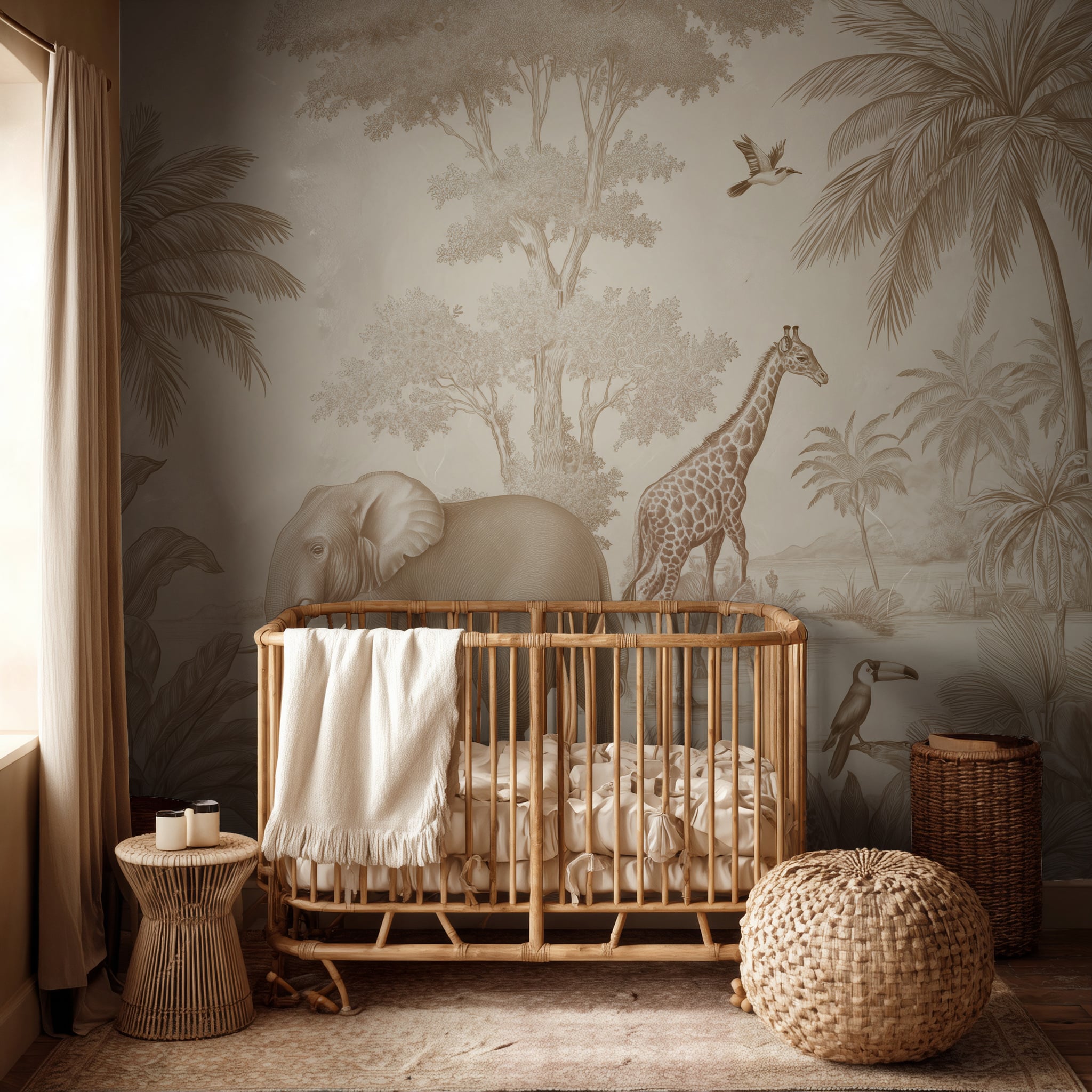 Vintage tropical wall mural for nursery and kids room