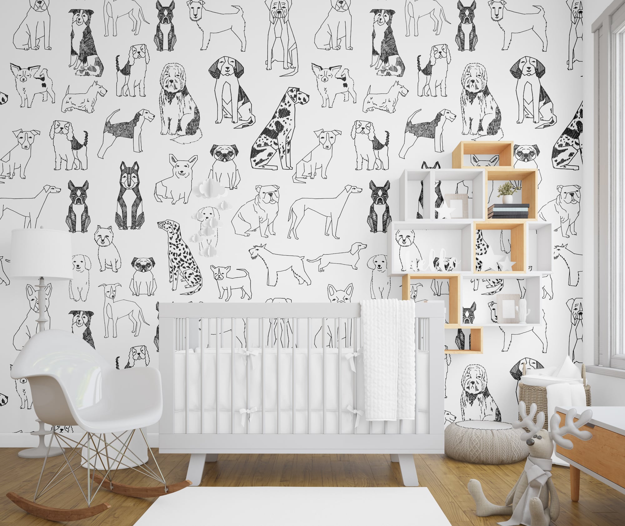 Pet themed wallpaper with illustrated dog breeds