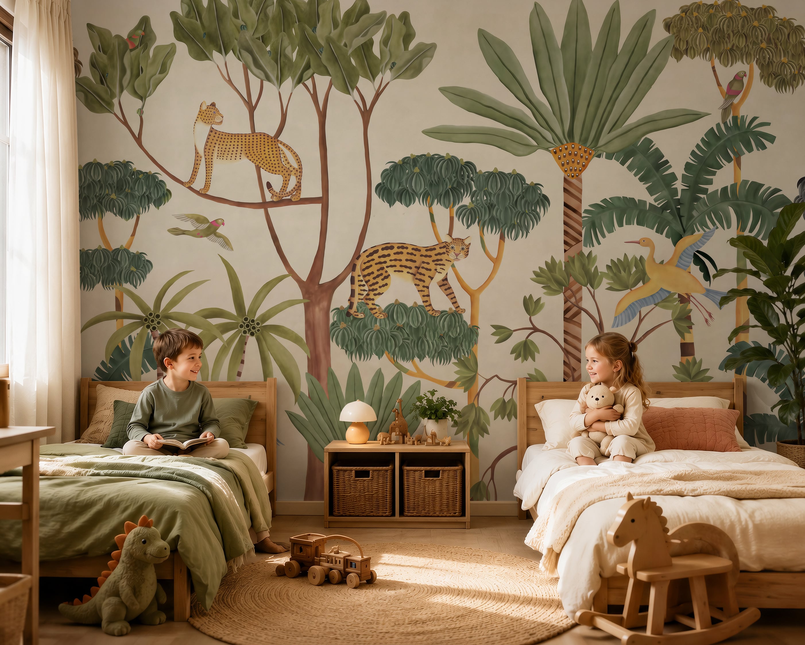 Kids jungle wallpaper with tropical animals